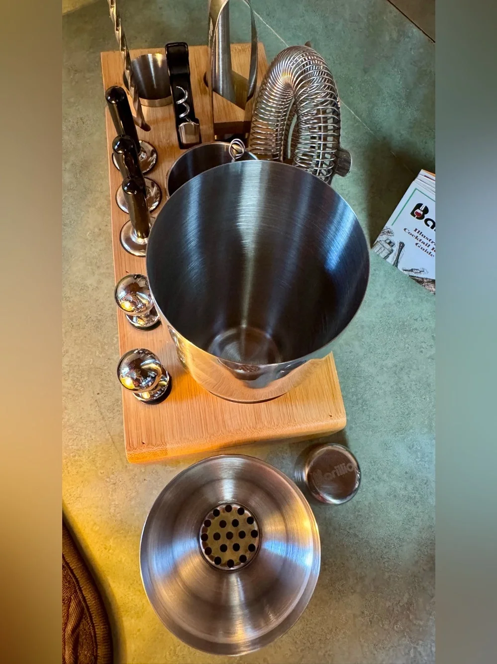 Barillio stainless steel bartending kit with bamboo stand- used once.
